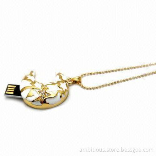 Crystal Diamond Moon-shaped USB Flash Drive, 64MB to 128GB Memory Capacity